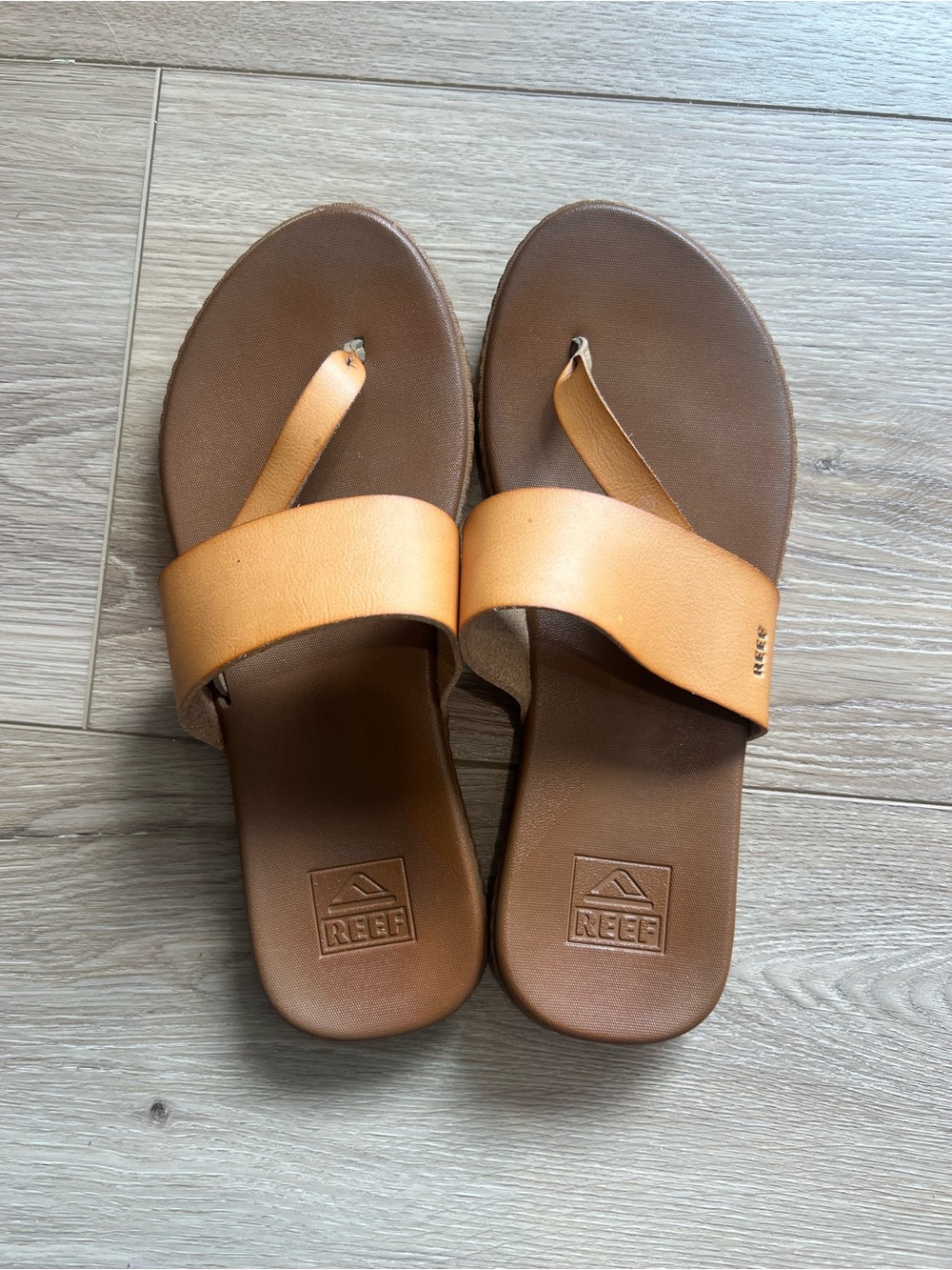 Reef Women's Cognac Brown Leather Toe-Loop Sandals Size 8